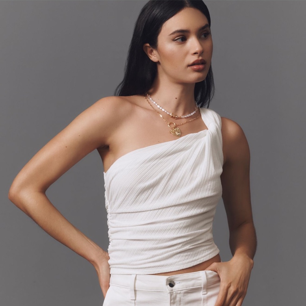 Anthropologie White One-Shoulder Crop Top XL